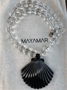 Midnight Natural Clear Crystal Beaded Shell Necklace NWOT